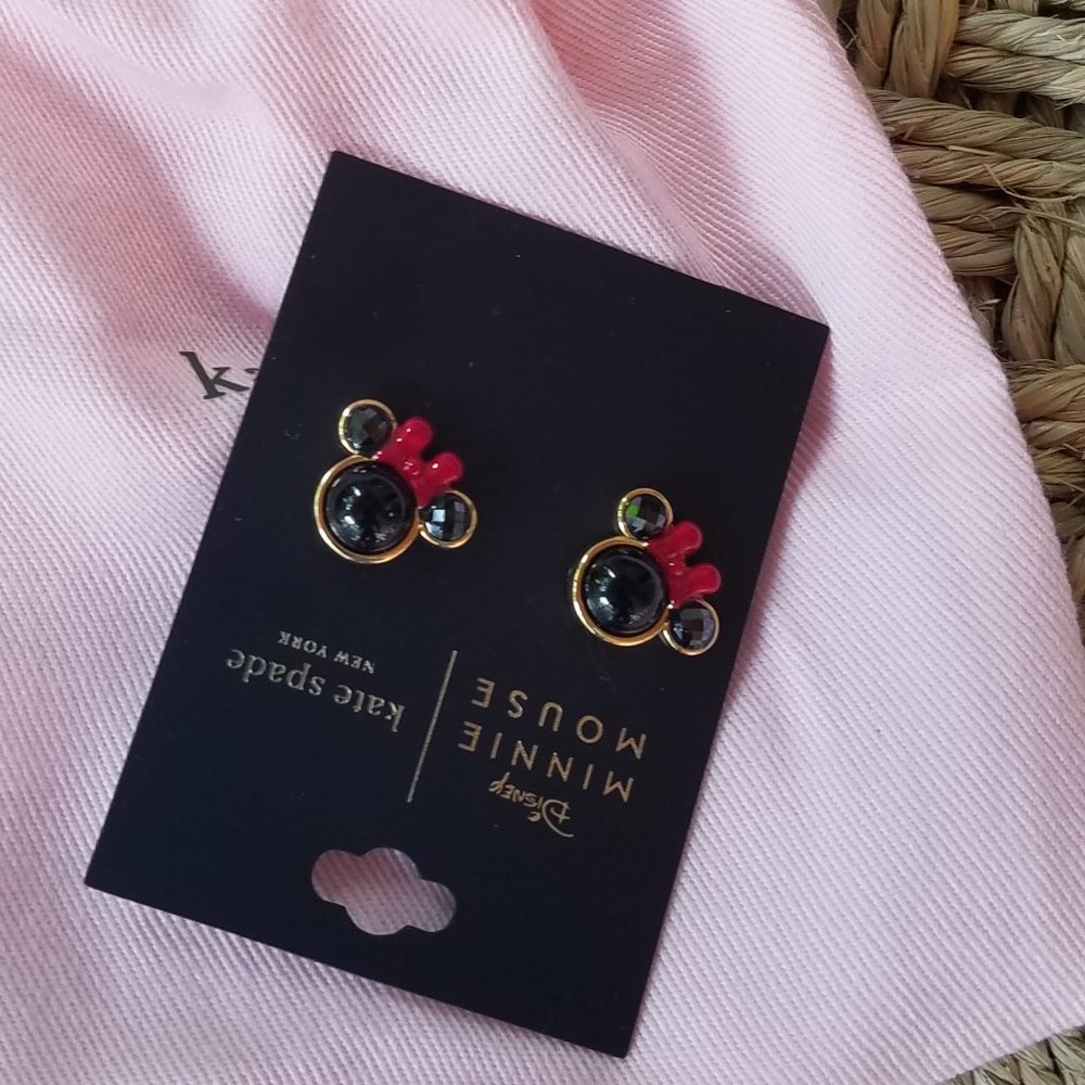 Kate Spade Minnie Mouse Earrings Studs Black Red - Picture 1 of 7